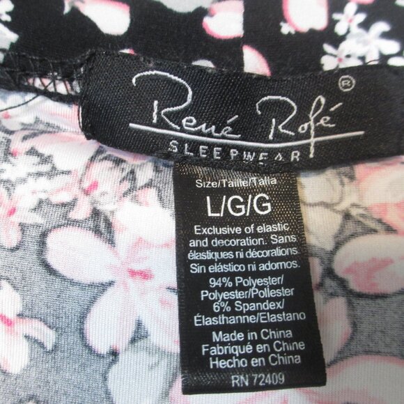 Rene Rofe Women's Black Pink Floral Sleepwear Open Robe Lightweight Size L - Picture 5 of 5